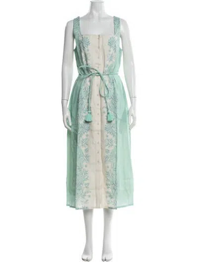 Pre-owned Hannah Artwear Linen Midi Length Dress W/ Tags In Green