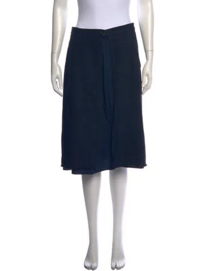 Pre-owned Hannoh Wessel Linen Midi Length Skirt In Blue