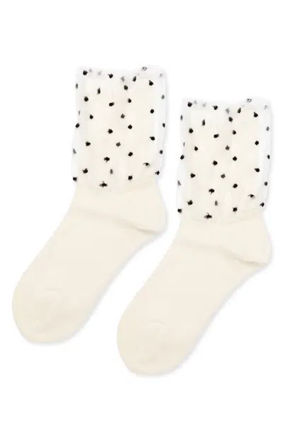 Hansel From Basel Flocked Dot Tulle Overlay Crew Socks In Neutral