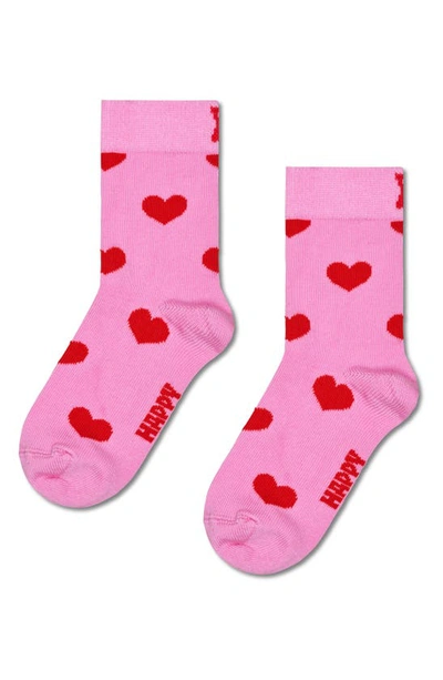 Happy Socks Kids' Heart Crew Socks In Pink