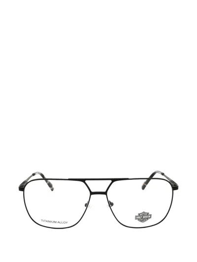 Harley-davidson Titanium Geometric-frame Glasses In Black