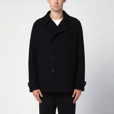 Harris Wharf London Black Peacoat In Boiled Wool