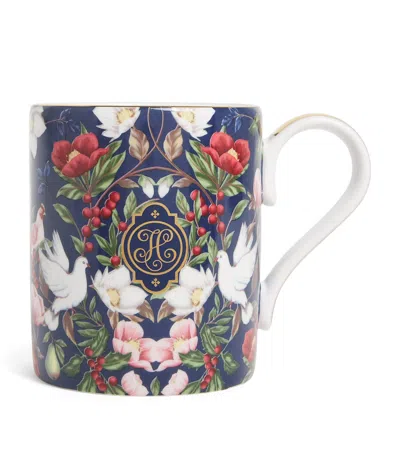Harrods Bone China Partridge Pear Mug In Blue