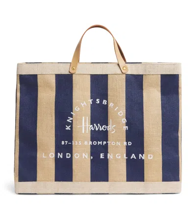 Harrods Large Canvas Stripe Knightsbridge Shopper Bag In Blue