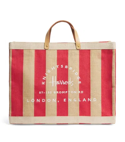Harrods Large Canvas Stripe Knightsbridge Shopper Bag In Red