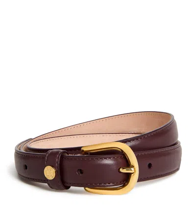 Harrods Leather Slim Belt In Burgundy