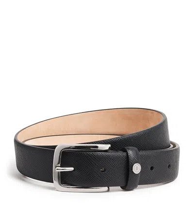 Harrods Saffiano Leather Logo Belt In Black