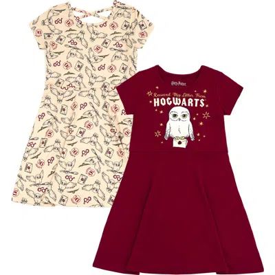Harry Potter Kids'  Hedwig 2-pack Skater Dresses In Burgundy