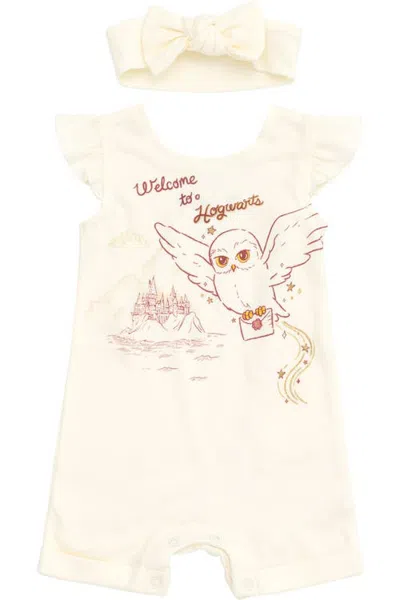 Harry Potter Kids'  Hedwig 2-piece Sleeveless Romper And Headband Set (toddler) In Neutral