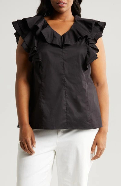 Harshman Yurika Cotton Poplin Ruffle Top In Black