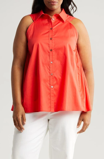 Harshman Ziva Sleeveless Button-up Shirt In Poppy Red