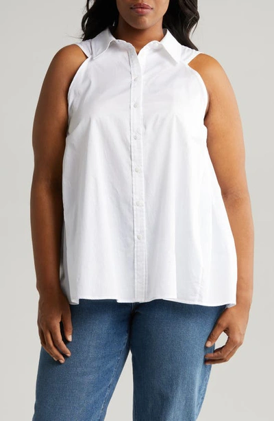 Harshman Ziva Sleeveless Button-up Shirt In White