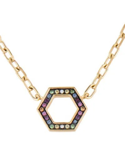 Pre-owned Harwell Godfrey 18k Diamond & Multistone Rainbow Hexagon Foundation Pendant Necklace, 17.75" In Multicolor