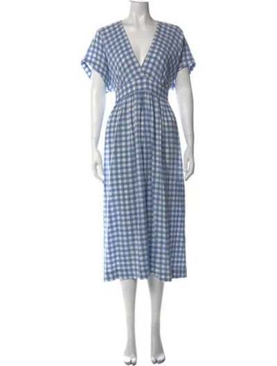 Pre-owned Hatch Plaid Print Midi Length Dress In Blue