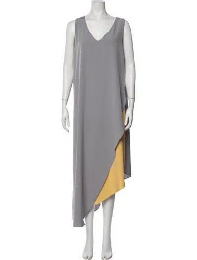 Pre-owned Hatch V-neck Long Dress In Grey