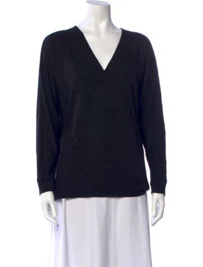 Pre-owned Hatch V-neck Long Sleeve Top In Black