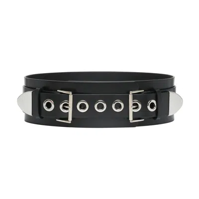 Haute Cuir Black Eyeleted Wide Belt