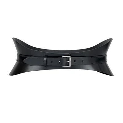 Haute Cuir Crescent Leather Corset Belt In Black
