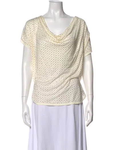 Pre-owned Haute Hippie Polka Dot Print Cowl Neck Top In Neutrals