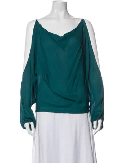 Pre-owned Haute Hippie Silk Cowl Neck Blouse In Blue/green
