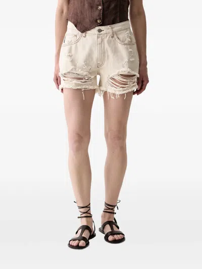 Haveone Distressed Frayed Shorts In Neutral