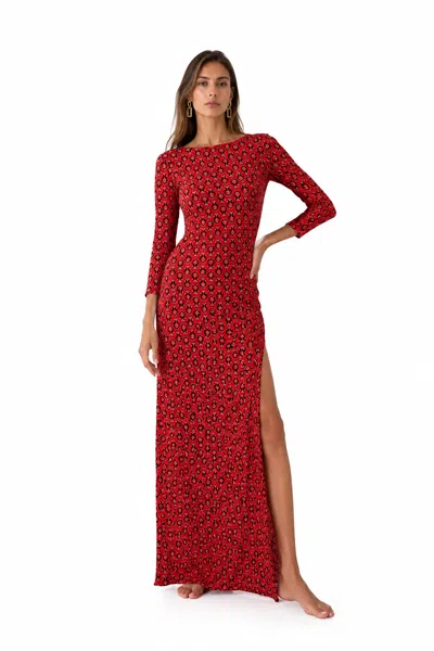Hawa Made From Love Coral Red Maha Floral Open-back Maxi Dress