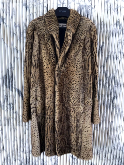Pre-owned Hedi Slimane X Saint Laurent Paris Holy Grail Babycat Leopard Ocelot Marmot Mink Fur Coat (size Medium)
