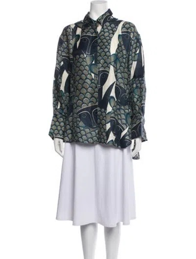 Pre-owned Heirlome Linen Graphic Print Top In Blue