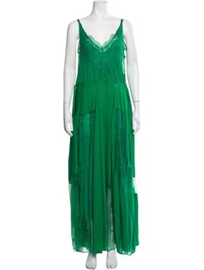Pre-owned Heirlome Silk Long Dress In Green