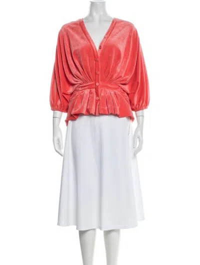 Pre-owned Hellessy V-neck Three-quarter Sleeve Blouse In Orange