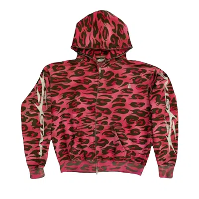Pre-owned Hellstar Cheetah Zip-up Hoodie 'red' | Men's Size L