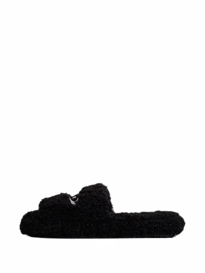 Hellstar Logo-embroidered Shearling Slides In Black