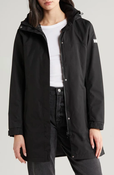 Helly Hansen Aden Waterproof Hooded Longline Rain Jacket In Black