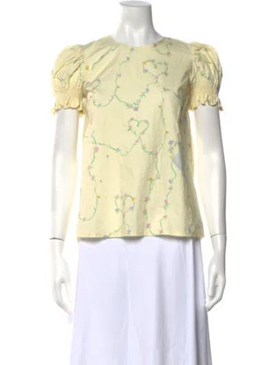 Pre-owned Helmstedt Floral Print Crew Neck Top In Yellow