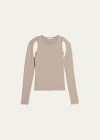 Helmut Lang Cut-out Long-sleeve Knit Top In Sand