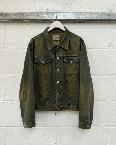 Pre-owned Helmut Lang Spring 1998 Vintage Stained Denim Trucker Jacket In Dirty Green