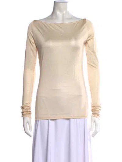 Pre-owned Helsa Bateau Neckline Long Sleeve Top In Neutrals