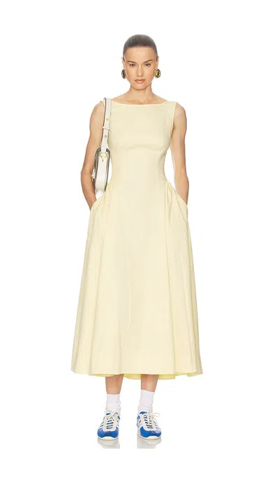 Helsa Stretch Cotton Sateen Midi Dress In Yellow