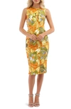 Helsi Alex Floral Sequin Cocktail Sheath Dress In Marigold