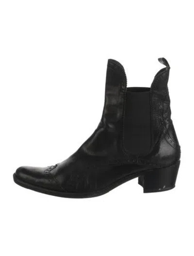 Pre-owned Henry Beguelin Leather Lasercut Accents Chelsea Boots In Black
