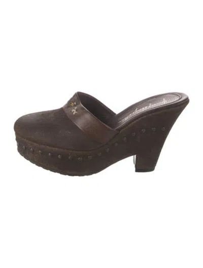Pre-owned Henry Beguelin Suede Studded Accents Mules In Brown