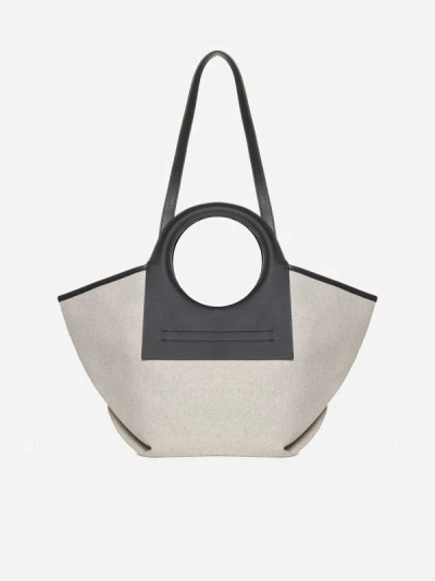 Hereu Cala S Canvas And Leather Bag In Beige,black
