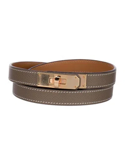 Pre-owned Hermes 18 Mm Epsom Leather Kelly Belt In Brown