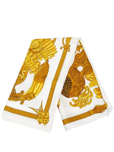 Pre-owned Hermes 1990-2020 Armets En Panache Silk Scarf 90 Scarves In Gold