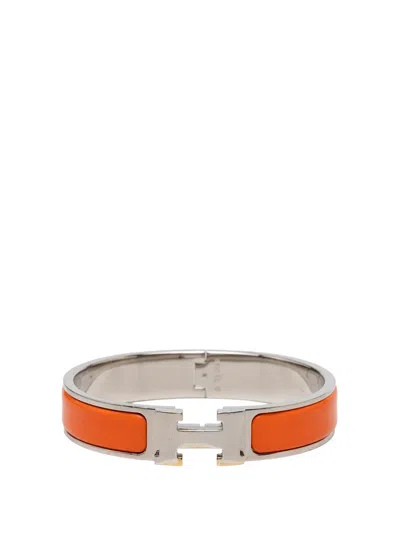 Pre-owned Hermes 1990-2026 Narrow Enamel Clic H Bracelet Pm Costume Bracelet In Orange