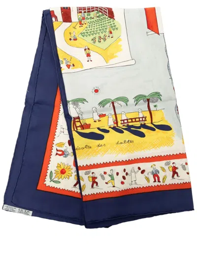 Pre-owned Hermes 2000-2006 Retour A La Terre Silk Scarf 90 Scarves In Blue