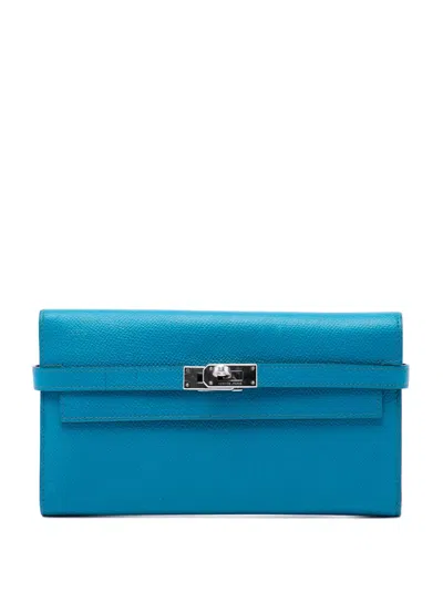 Pre-owned Hermes 2000-2026 Epsom Kelly Trifold Wallet Long Wallets In Blue