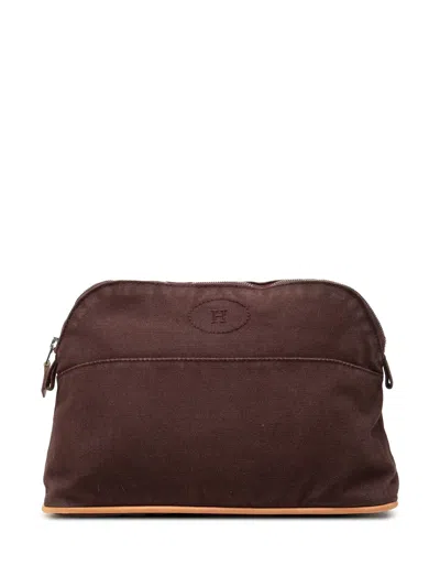 Pre-owned Hermes 2000-2026 Toile Bolide Trousse De Voyage Pouch Mm Vanity Bag In Brown
