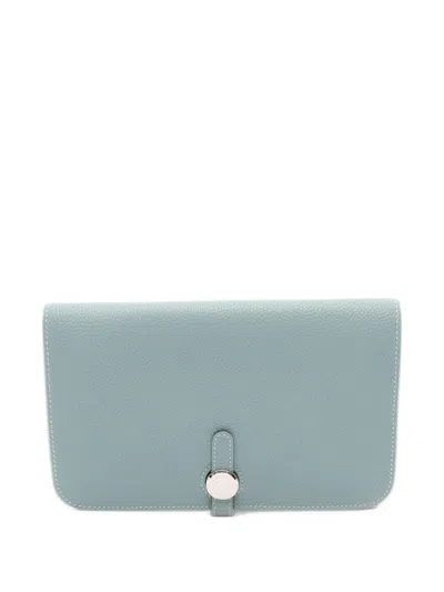Pre-owned Hermes 2009 Dogon Duo Wallet In Blue