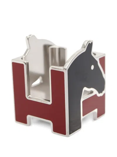 Pre-owned Hermes 2010s Cheval Scarf Ring In Silver